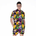Purple Tropical Skull Pattern Print Men's Romper