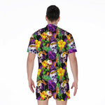 Purple Tropical Skull Pattern Print Men's Rompers