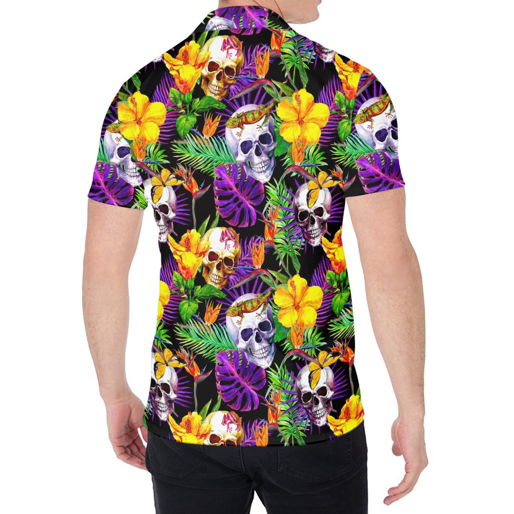 Purple Tropical Skull Pattern Print Men's Shirt