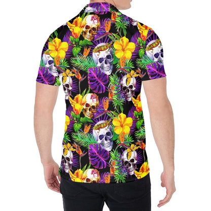 Purple Tropical Skull Pattern Print Men's Shirt