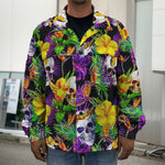 Purple Tropical Skull Pattern Print Men's Shirt Jacket