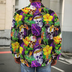 Purple Tropical Skull Pattern Print Men's Shirt Jacket