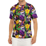Purple Tropical Skull Pattern Print Men's Short Sleeve Rash Guard