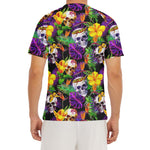 Purple Tropical Skull Pattern Print Men's Short Sleeve Rash Guard