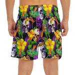 Purple Tropical Skull Pattern Print Men's Split Running Shorts