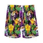Purple Tropical Skull Pattern Print Men's Sports Shorts