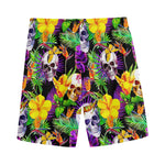 Purple Tropical Skull Pattern Print Men's Sports Shorts