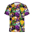 Purple Tropical Skull Pattern Print Men's Athletic T-Shirt