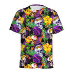 Purple Tropical Skull Pattern Print Men's Sports T-Shirt