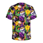 Purple Tropical Skull Pattern Print Men's Sports T-Shirt