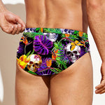 Purple Tropical Skull Pattern Print Men's Swim Briefs