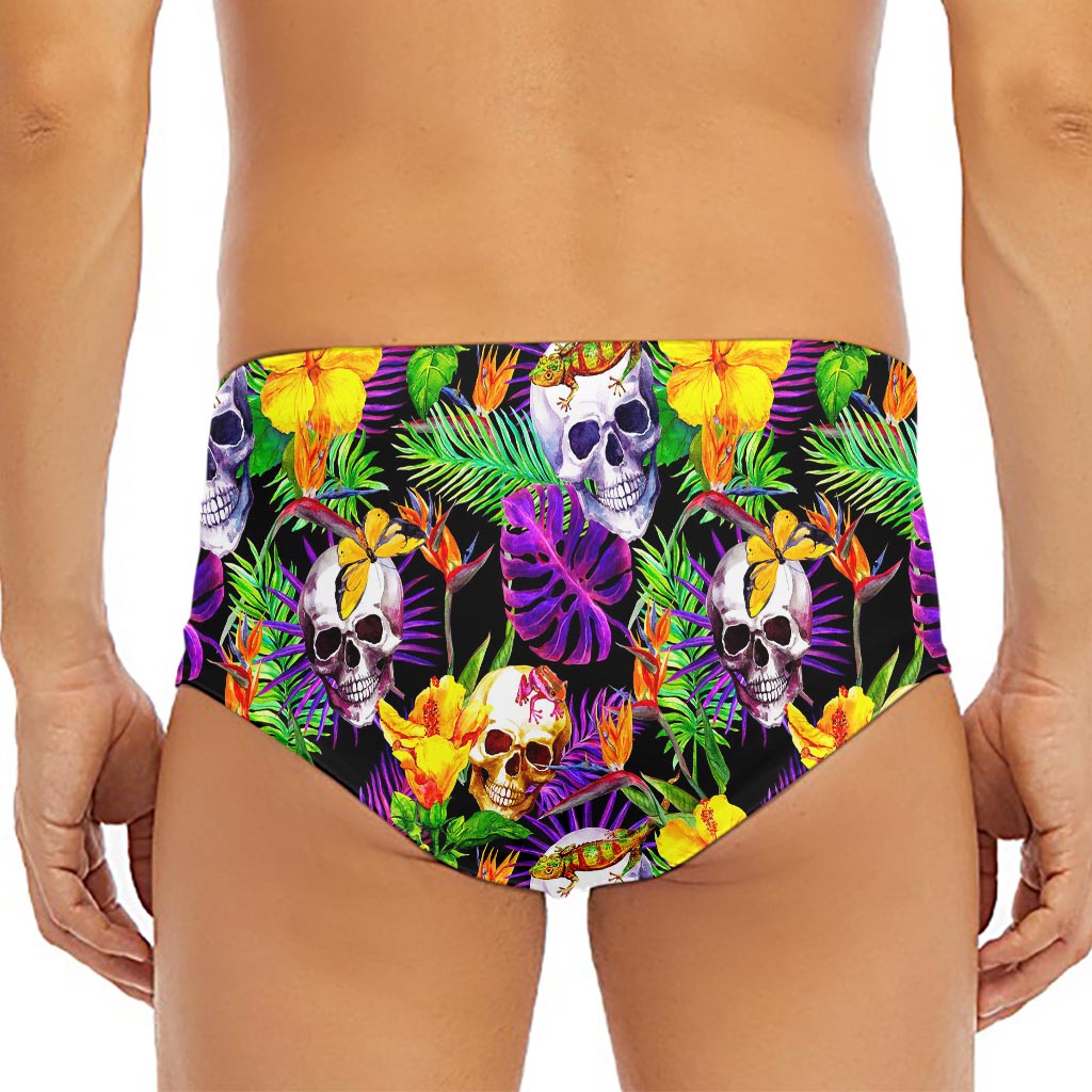 Purple Tropical Skull Pattern Print Men's Triangle Swim Briefs