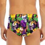 Purple Tropical Skull Pattern Print Men's Triangle Swim Briefs