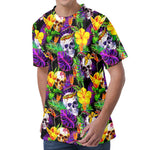 Purple Tropical Skull Pattern Print Men's Velvet T-Shirt