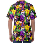 Purple Tropical Skull Pattern Print Men's Velvet T-Shirt