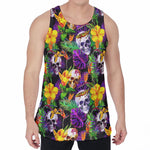 Purple Tropical Skull Pattern Print Men's Velvet Tank Top