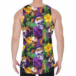 Purple Tropical Skull Pattern Print Men's Velvet Tank Top