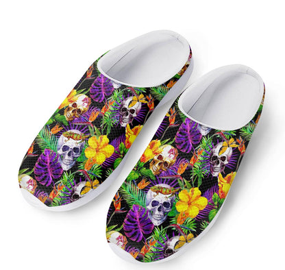 Purple Tropical Skull Pattern Print Mesh Casual Shoes