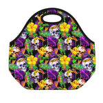 Purple Tropical Skull Pattern Print Neoprene Lunch Bag