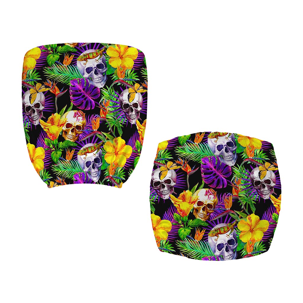 Purple Tropical Skull Pattern Print Office Chair Cover