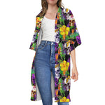Purple Tropical Skull Pattern Print Open Front Beach Cover Up