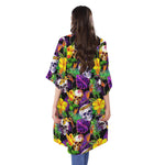 Purple Tropical Skull Pattern Print Open Front Beach Cover Up
