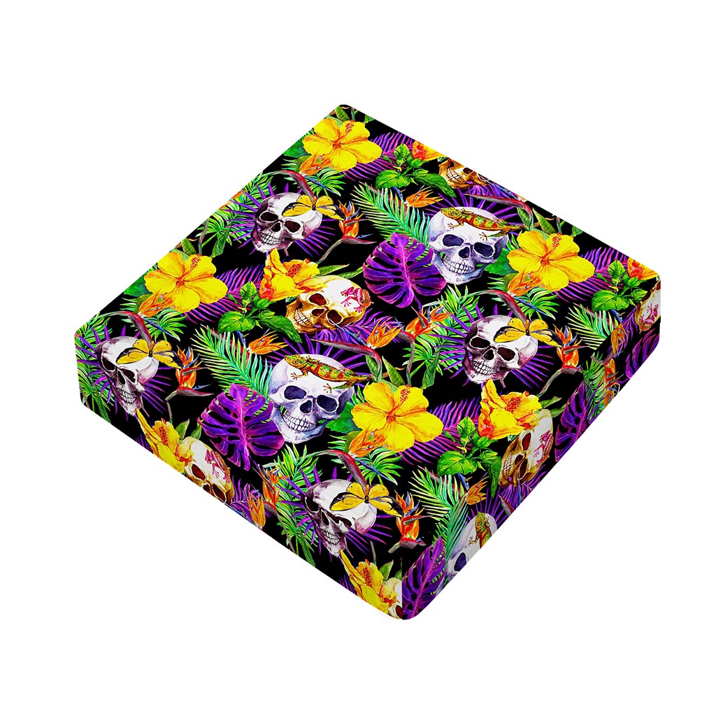 Purple Tropical Skull Pattern Print Outdoor Seat Cushion Cover