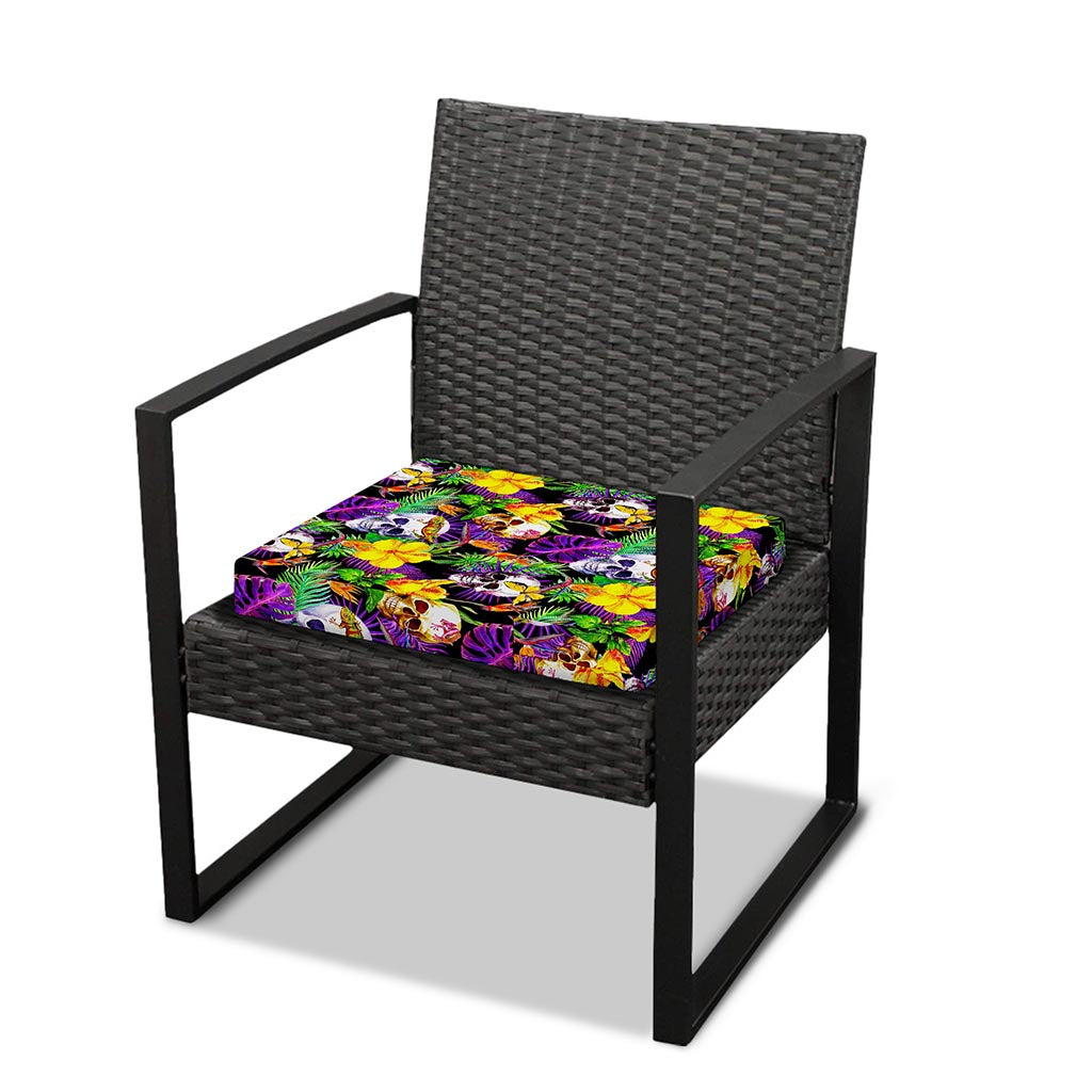 Purple Tropical Skull Pattern Print Outdoor Seat Cushion Cover