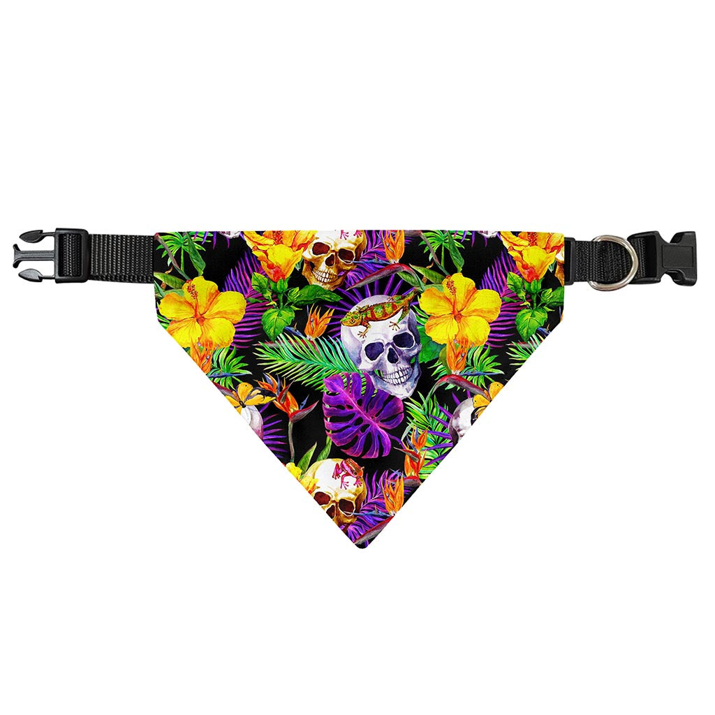 Purple Tropical Skull Pattern Print Over The Collar Dog Bandana