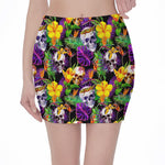 Purple Tropical Skull Pattern Print Pencil Mini Skirt