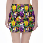 Purple Tropical Skull Pattern Print Pencil Mini Skirt