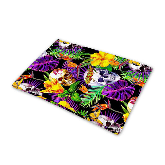 Purple Tropical Skull Pattern Print Pet Cooling Mat Cover