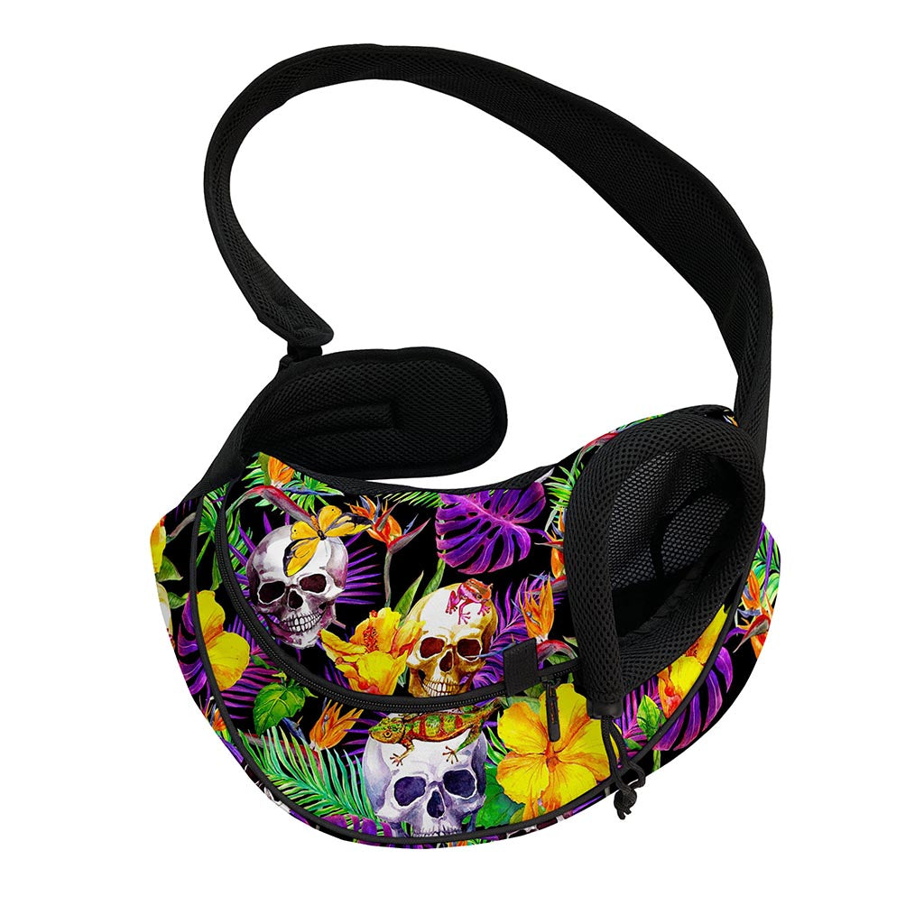 Purple Tropical Skull Pattern Print Pet Sling Carrier
