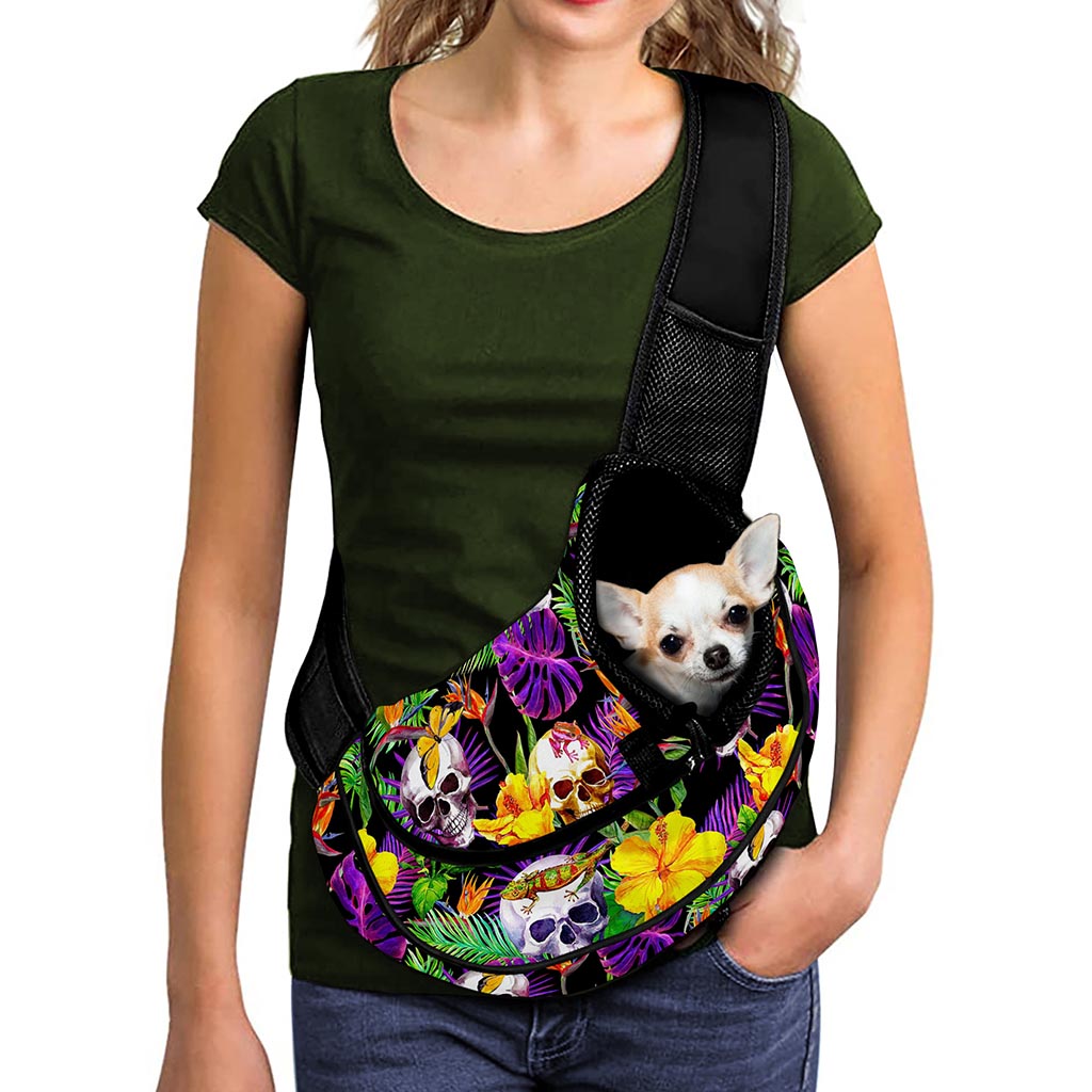 Purple Tropical Skull Pattern Print Pet Sling Carrier