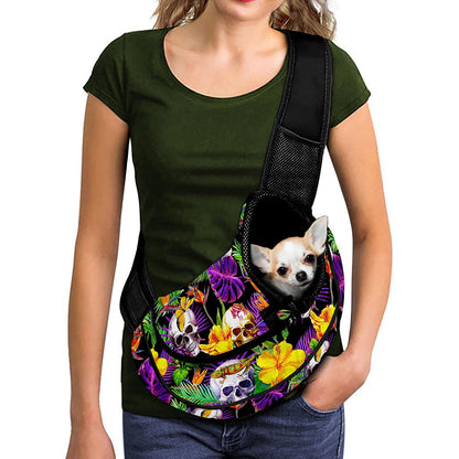 Purple Tropical Skull Pattern Print Pet Sling Carrier