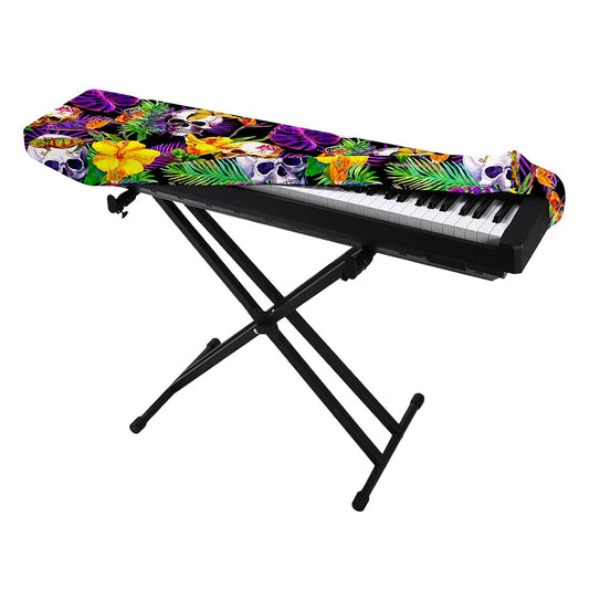 Purple Tropical Skull Pattern Print Piano Keyboard Cover