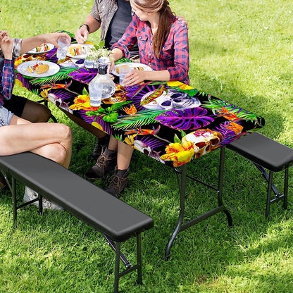 Purple Tropical Skull Pattern Print Picnic Table Cover