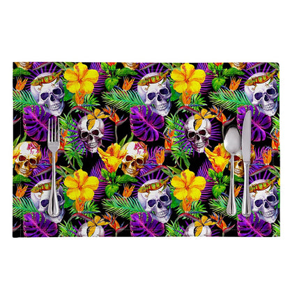 Purple Tropical Skull Pattern Print Placemat