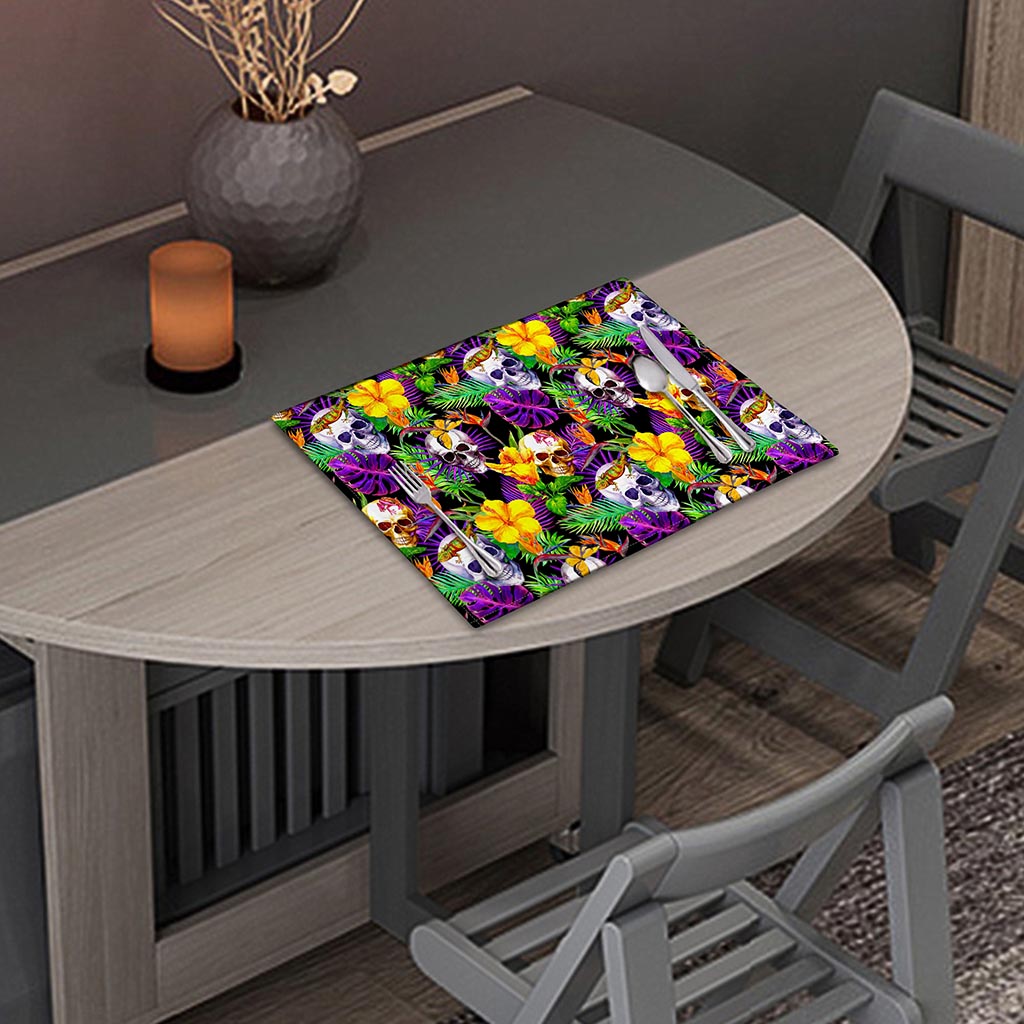 Purple Tropical Skull Pattern Print Placemat