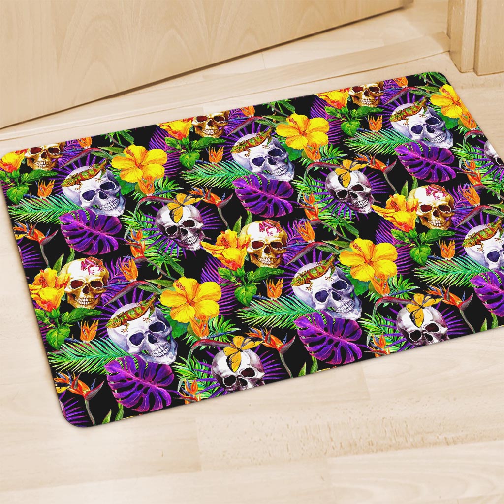 Purple Tropical Skull Pattern Print Polyester Doormat