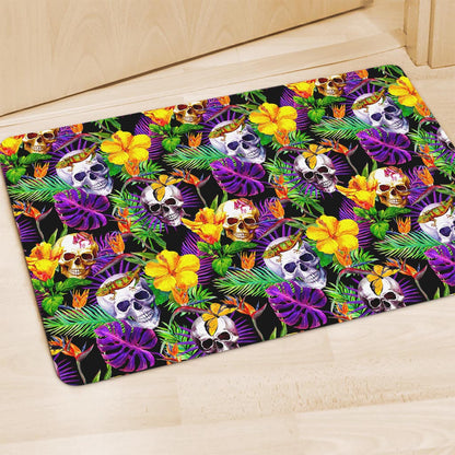 Purple Tropical Skull Pattern Print Polyester Doormat