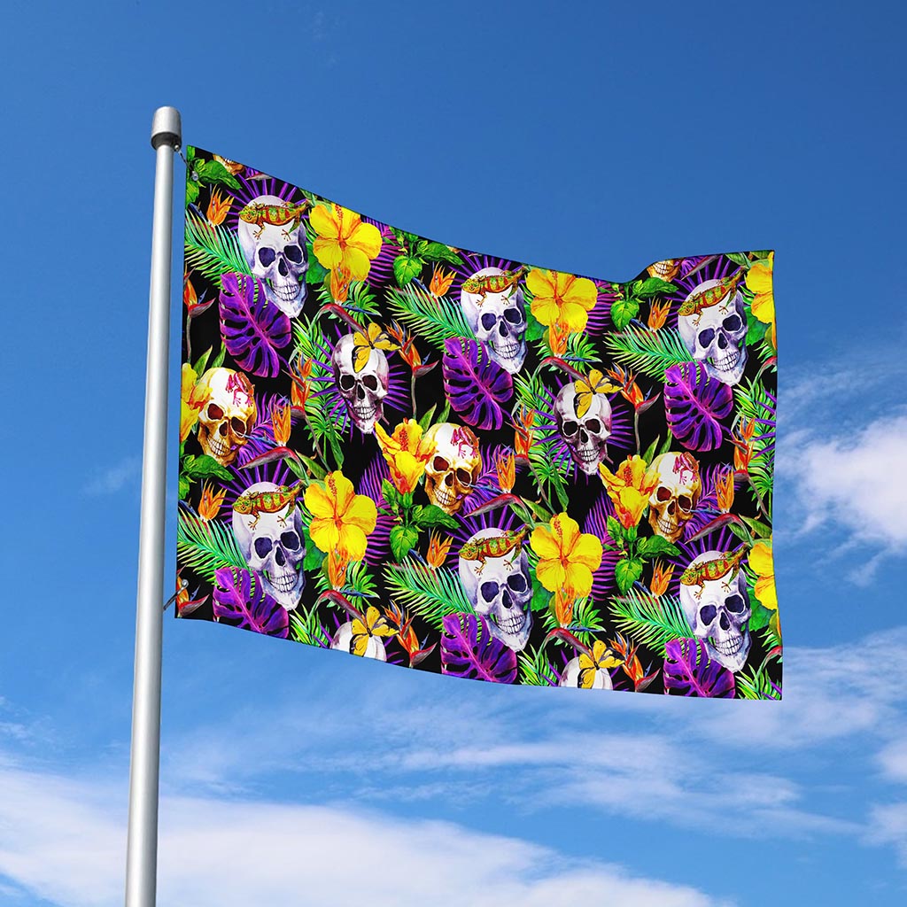 Purple Tropical Skull Pattern Print Polyester Flag