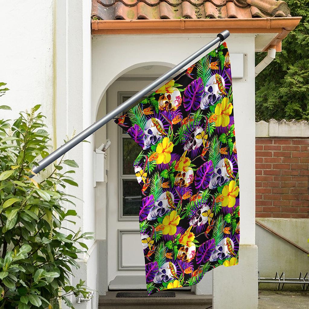 Purple Tropical Skull Pattern Print Polyester Flag