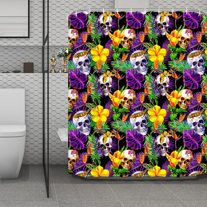 Purple Tropical Skull Pattern Print Polyester Shower Curtain