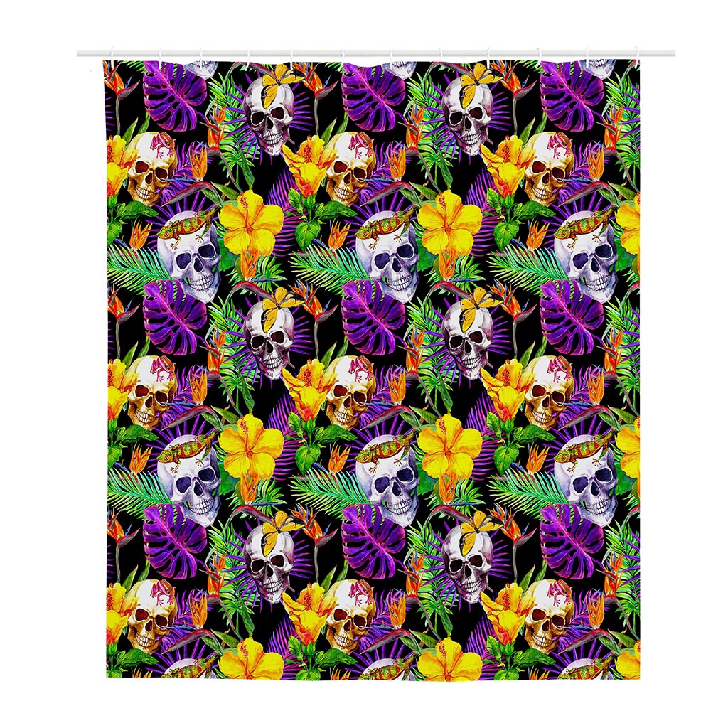 Purple Tropical Skull Pattern Print Polyester Shower Curtain