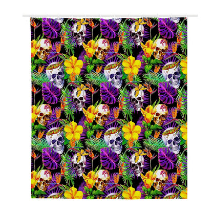 Purple Tropical Skull Pattern Print Polyester Shower Curtain