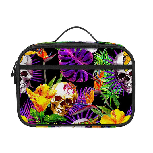 Purple Tropical Skull Pattern Print Portable Lunch Bag