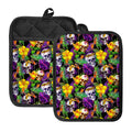 Purple Tropical Skull Pattern Print Pot Holders With Pocket