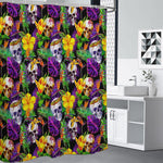 Purple Tropical Skull Pattern Print Premium Shower Curtain