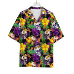 Purple Tropical Skull Pattern Print Rayon Hawaiian Shirt